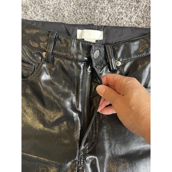 Zara NWT Vegan Shiny Faux Leather Straight Leg Pants Black Size 6 - Picture 4 of 11